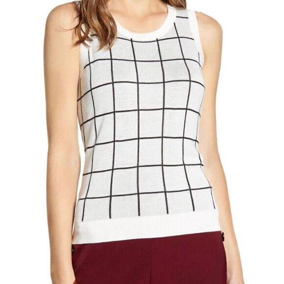 Halogen Ivory Cloud Patterned Crew Neck Tank Top NWT (Size XS Petite) - Picture 1 of 12